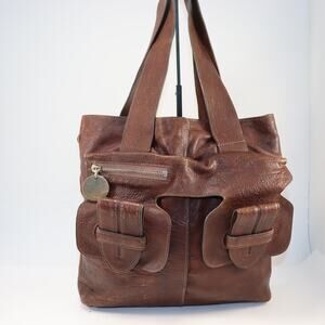 Chloé Brown Leather Tote Bag Y2K Chunky Pocket Satchel Shoulder Bag